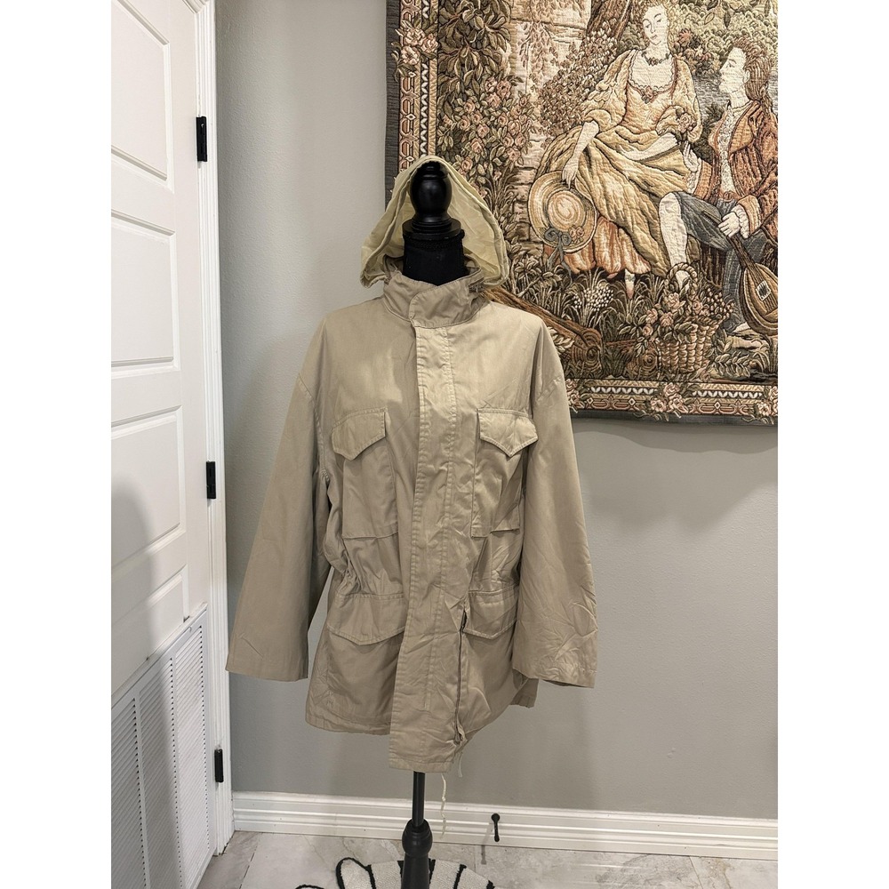 Vintage L.L. Bean Parka Coat Mens 50 Beige Canvas Hooded Zip Jacket Pockets